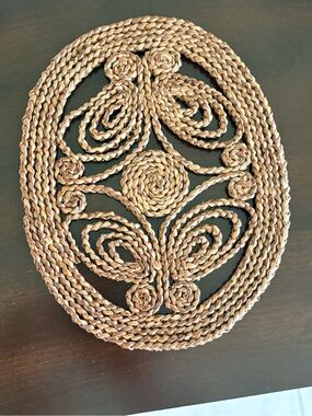 Vintage Woven Braided Straw Trivet - Natural Brown
